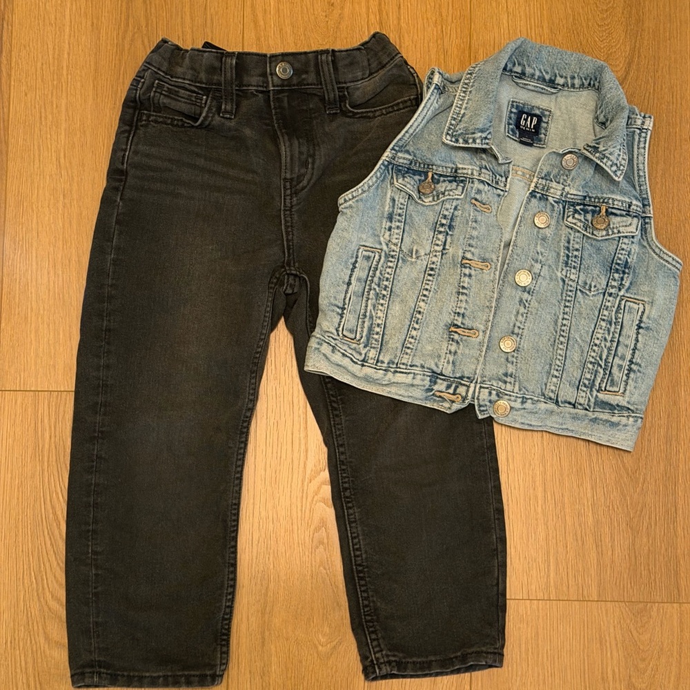 Old Navy Gap Kids Blue Denim Vest and Black Jeans Set